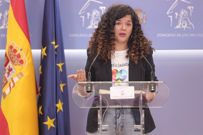 Archivo - La portavoz adjunta de Unidas Podemos en el Congreso, Sofía Fernández Castañón, interviene en una rueda de prensa anterior a una Junta de Portavoces en el Congreso de los Diputados, a 28 de septiembre de 2021, en Madrid, (España).