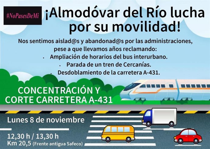 Imagen promocional del corte de la A-431 convocado para el 8 de noviembre.