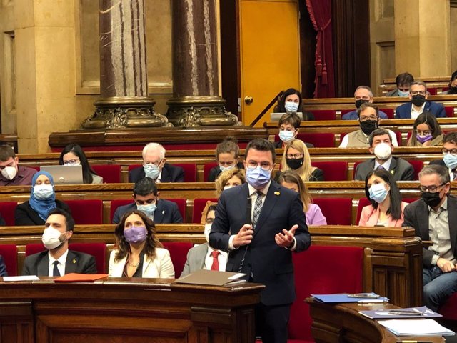 El president de la Generalitat, Pere Aragonès, en la sessió de control del Parlament