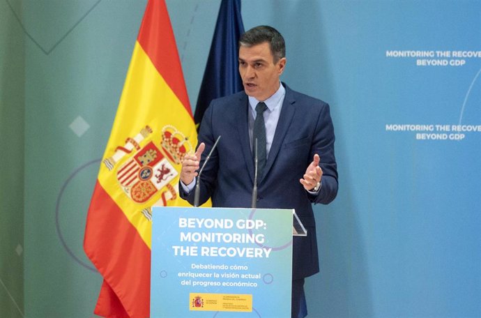 El presidente del Gobierno, Pedro Sánchez, clausura el seminario 'Monitoring the recovery: beyond GDP', en el Ministerio de Asuntos Económicos y Transformación Digital, a 25 de octubre de 2021, en Madrid (España).
