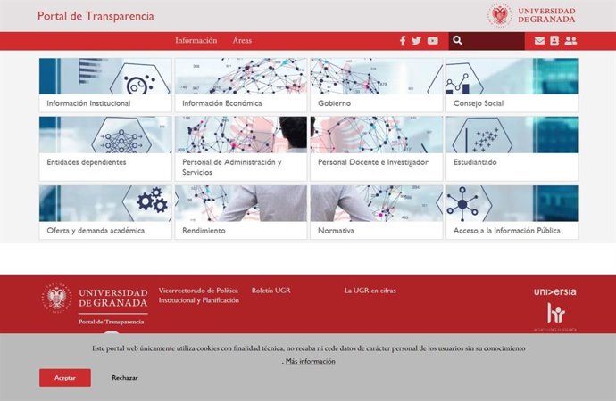Captura de pantalla del portal de transparencia de la UGR