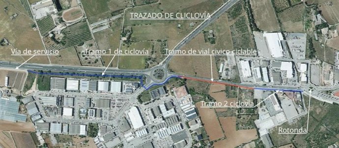 Mapa del carril directo en la entrada de Manacor.