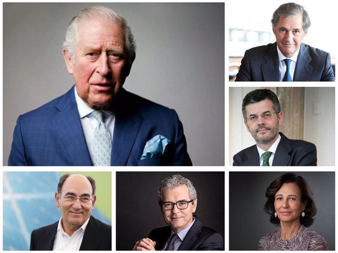 El príncipe Carlos de Inglaterra junto a los presidentes de Iberdrola, Inditex, Acciona, Atlantica y Santander
