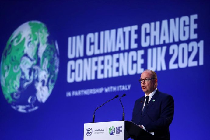 02 November 2021, United Kingdom, Glasgow: Prince Albert II of Monaco speaks during the UN Climate Change Conference (COP26) at the Scottish Event Campus (SEC). Photo: Hannah Mckay/PA Wire/dpa