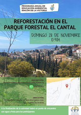 Cartel de una actividad de reforestación en el Parque El Cantal de Rincón