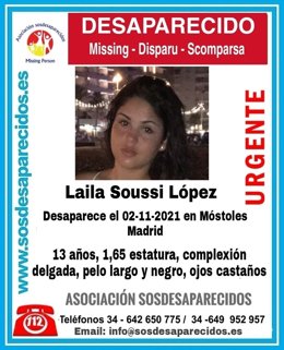 Desaparecida desde ayer una niña mostoleña de 13 años