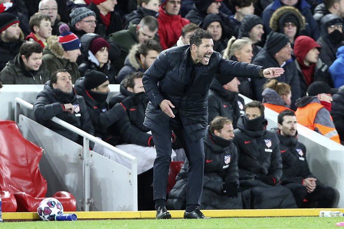 Archivo - Atletico Madrid head coach Diego Simeone during the UEFA Champions League, round of 16, 2nd leg football match between Liverpool and Atletico Madrid on March 11, 2020 at Anfield stadium in Liverpool, England - Photo Craig Galloway / ProSportsI