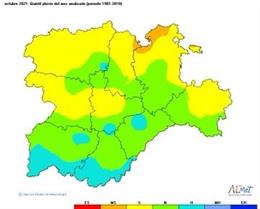 Mapa elaborado por la Aemet sobre el resumen del mes de octubre en CyL
