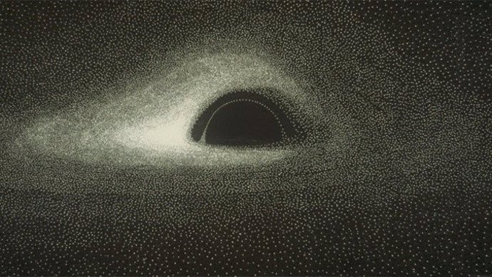 Primera imagen renderizada de un agujero negro, iluminado por materia que cae