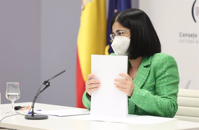 La ministra de Sanidad, Carolina Darias, comparece en rueda de prensa para informar de los asuntos tratados en el Consejo Interterritorial del Sistema Nacional de Salud, en el Ministerio de Sanidad, a 4 de noviembre de 2021, en Madrid (España). Durante 