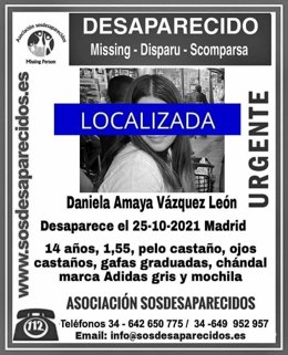 Aparece en buen estado la chica de 14 años desaparecida la semana pasada en Madrid