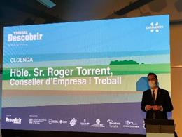 El conseller de Empresa y Trabajo de la Generalitat, Roger Torrent, en su intervención en el encuentro
