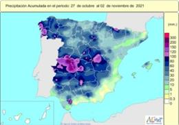 Balance Hídrico del 1 de octubre de 2021 hasta el 2 de noviembre de 2021