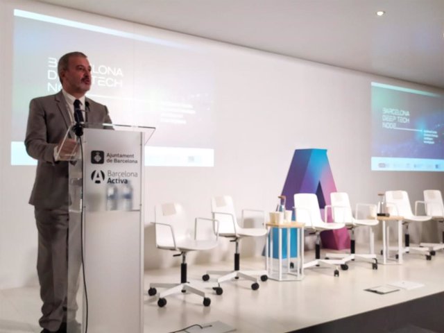 El primer teniente de alcalde de Barcelona, Jaume Collboni, durante el acto de presentación de la iniciativa Deep Tech Node.