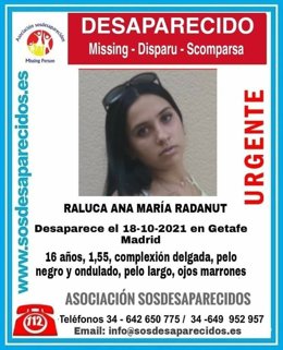 Buscan a una chica de 16 años desaparecida hace 18 días en Getafe