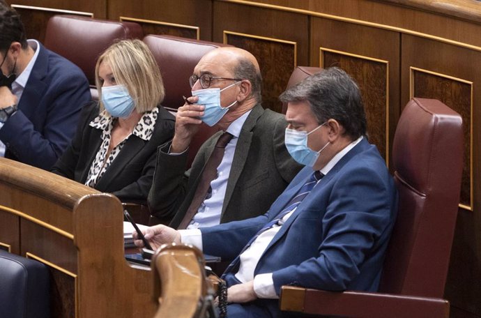 El portavoz parlamentario del PNV, Aitor Esteban (d), en una sesión plenaria en el Congreso