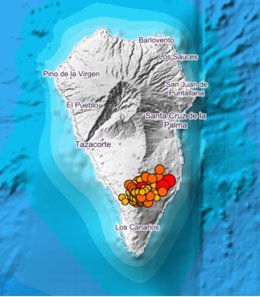 Mapa de los terremotos en La Palma durante los últimos tres días