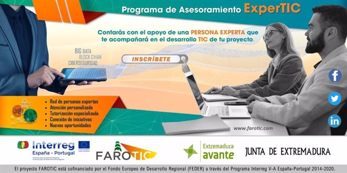 Cartel sobre el programa de asesoramiento de Extremadura Avante para el desarrollo TIC de las empresas de la Euroace
