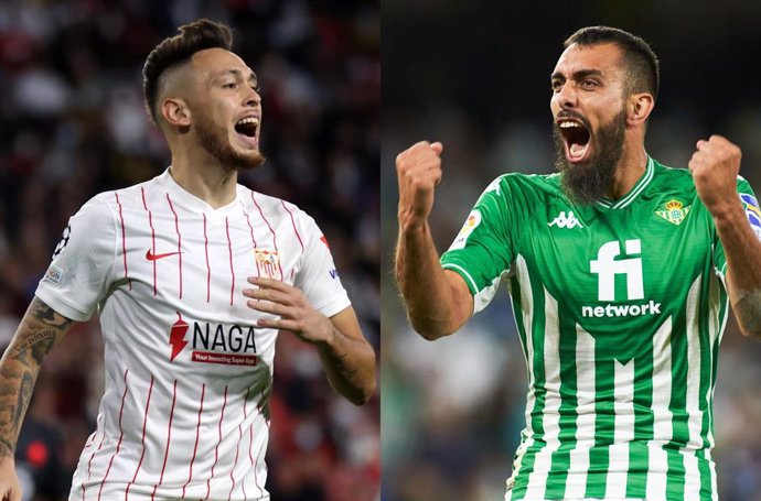 Lucas Ocampos y Borja Iglesias, jugadores del Sevilla y Betis