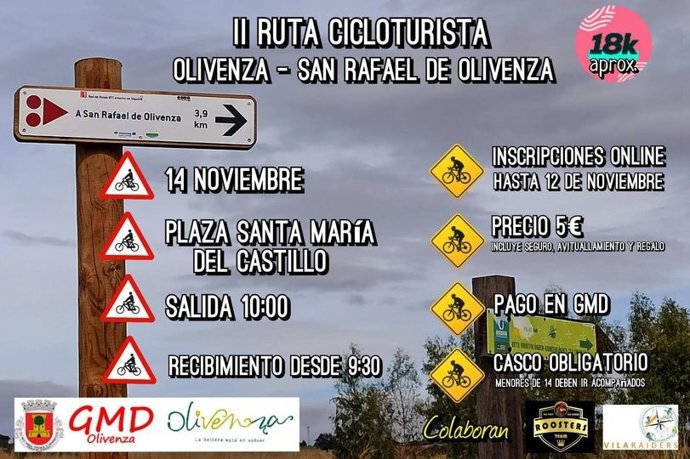 Cartel de una ruta cicloturista por el término municipal de Olivenza