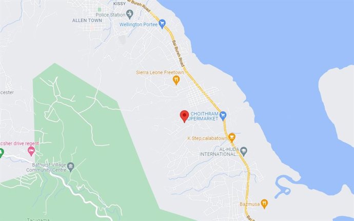 Mapa de l'explosió d'un camió de combustible a Freetown (Sierra Leone)