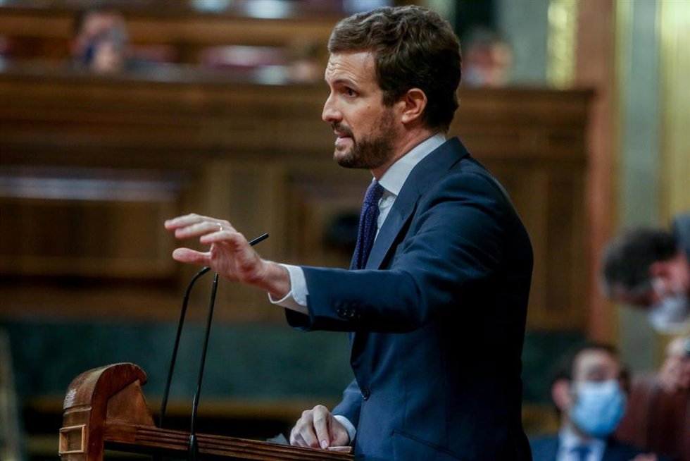 El líder del PP, Pablo Casado, durante una sesión plenaria en el Congreso el pasado 3 de noviembre de 2021