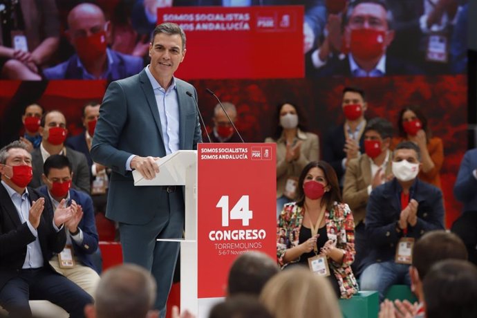 El secretario general del PSOE y presidente del Gobierno, Pedro Sánchez, en la clausura del Congreso Regional del PSOE-A