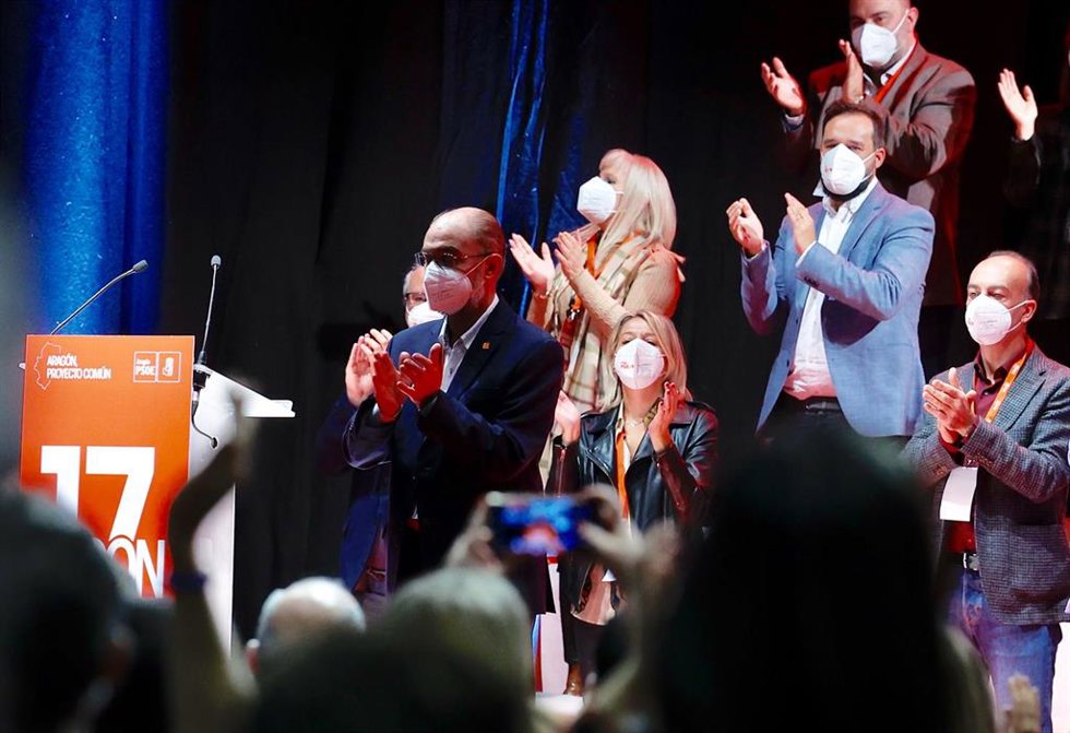 El secretario general del PSOE Aragón y presidente de la comunidad, Javier Lambán, en la segunda jornada del 17 Congreso del PSOE Aragón, en la Sala Multiusos del Auditorio de Zaragoza, a 7 de noviembre de 2021, en Zaragoza, Aragón (España).