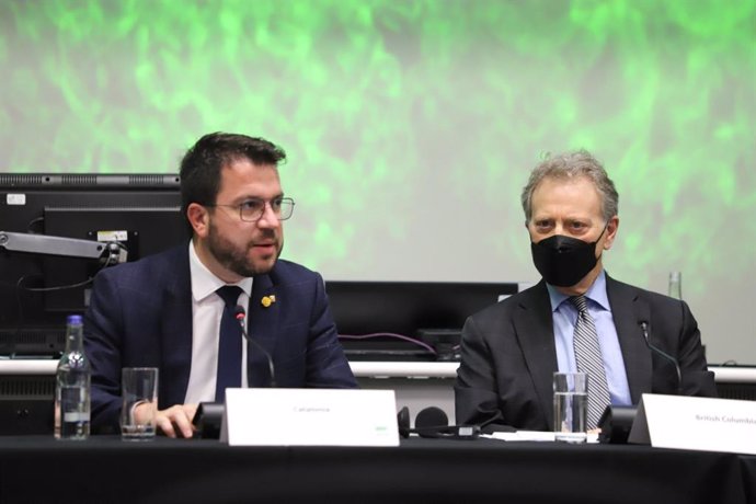 El president de la Generalitat, Pere Aragons, en la seva intervenció en l'Assemblea General de la Under2 en la COP26