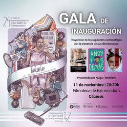 Cartel de la inauguración del 24 Festival FanCineGay de Extremadura 2021