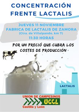 Cartel de la concentración del jueves 11 frente a Lactalis en Zamora