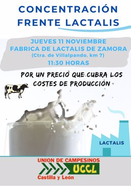 Cartel de la concentración del jueves 11 frente a Lactalis en Zamora