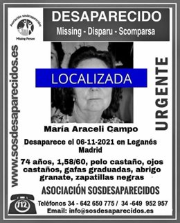 Hallan en buen estado a la mujer de 74 años desaparecida el viernes en Leganés