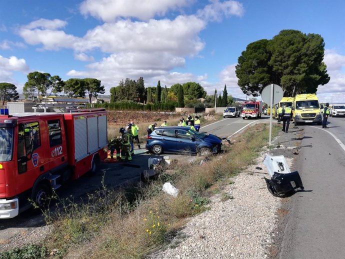 Imagen del accidente ocurrido en la carretera RM-424 Yecla-Pinoso, en el término municipal de Yecla