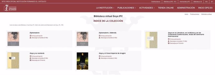 La Institución Fernando el Católico de la DPZ crea una biblioteca virtual sobre Goya con descarga abierta.