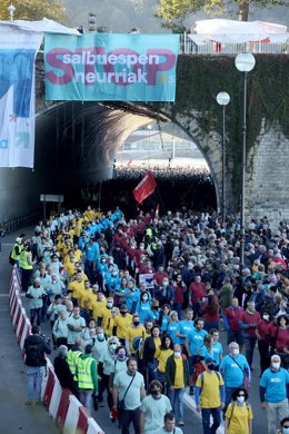 Imagen de la manifestación convocada a favor de los presos de ETA el pasado 23 de octubre en San Sebastián