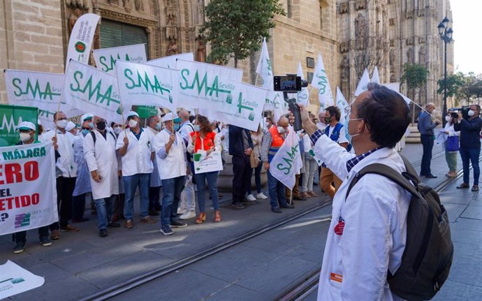 Imagen de archivo de una concentración en Sevilla capital del Sindicato Médico de Andalucía para exigir una Atención Primaria de "calidad".