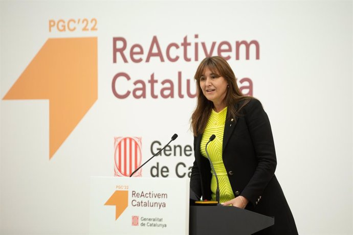 La presidenta del Parlament, Laura Borrs, en l'acte de presentació del projecte de pressupostos de la Generalitat