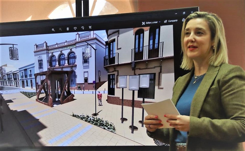 La alcaldesa de Alcalá de Guadaíra, Ana Isabel Jiménez, ante la presentación virtual de la transformación de la calle La Mina.
