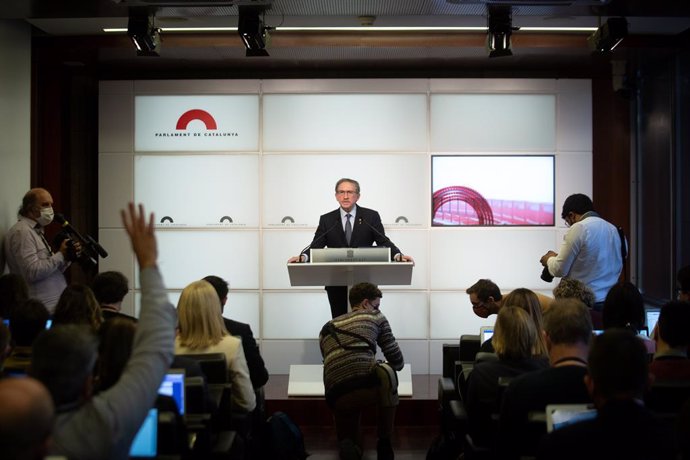 El conseller d'Economia, Jaume Giró, en la roda de premsa per presentar els pressupostos de la Generalitat 2022