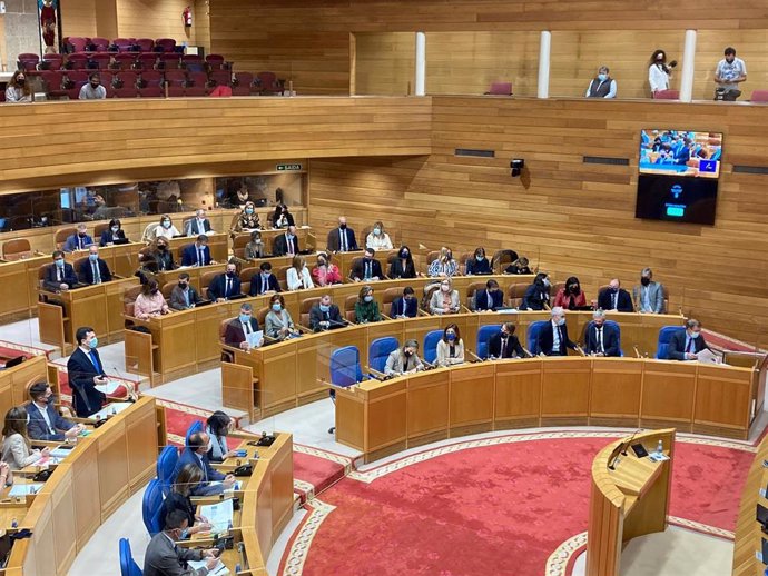 El portavoz parlamentario del PSdeG, Gonzalo Caballero, interviene en la Cámara.