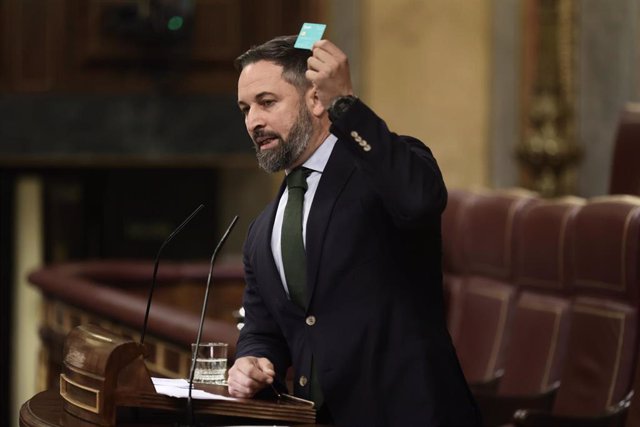 El líder de Vox, Santiago Abascal, interviene en una sesión plenaria en el Congreso de los Diputados