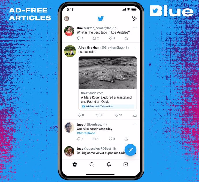 Navegación entre artículos sin anuncios en la suscripción Twitter Blue