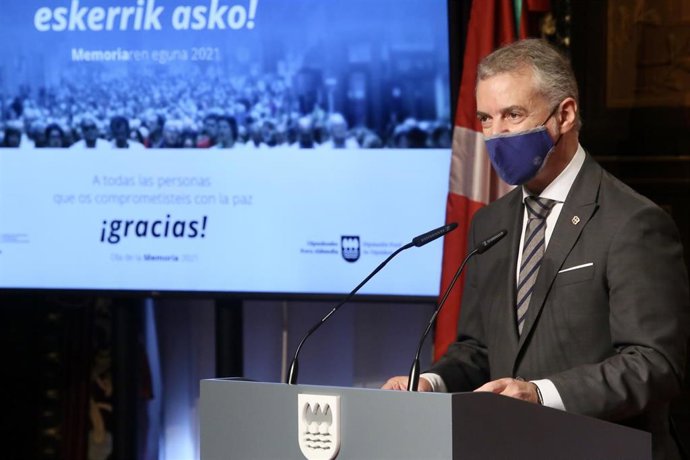 El Lehendakari, Iñigo Urkullu, interviene en el acto del Día de la Memoria organizado por el Gobierno Vasco y la Diputación Foral de Gipuzkoa