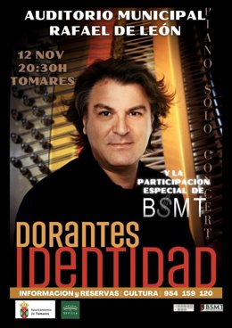 Cartel anunciador del espectáculo 'Identidad' con el que llega Dorantes al Auditorio Municipal de Tomares, en Sevilla.