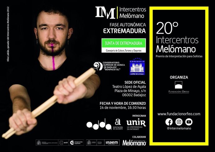 Cartel de la fase autonómica de Extremadura del concurso Intercentros Melómano