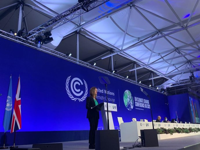 La ministra de Medio Ambiente, Agricultura  y Sostenibilidad de Andorra, Sílvia Calvó, interviene  en la COP26.