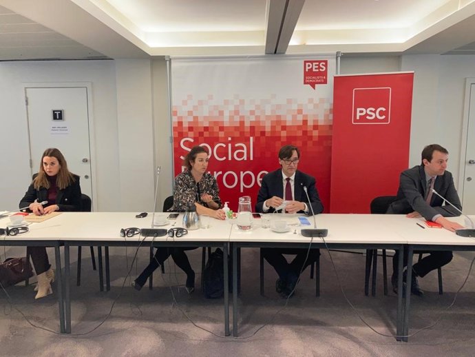 Laura Ballarín, Alícia Romero, Salvador Illa y Javi López (PSC) en una visita a las instituciones de la UE en Bruselas.
