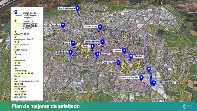 El Ayuntamiento de Vitoria-Gasteiz inicia este jueves el reasfaltado de trece calles de la ciudad