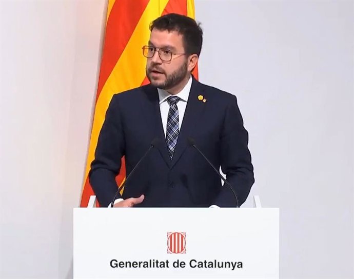 El presidente de la Generalitat, Pere Aragons, en el acto de conmemoración del 50 aniversario de la fundación de la Assemblea de Catalunya, en la Generalitat, a 10 de noviembre de 2021, en Barcelona.